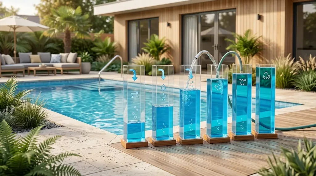 Infographic showing how much pool water to replace to lower cyanuric acid at different starting levels
